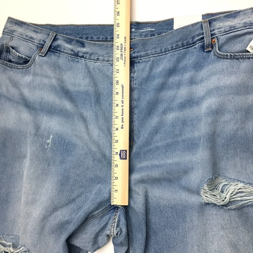 NEW Old Navy Women's Jeans Slouchy Straight Leg Crop Distressed Light Wash 26
